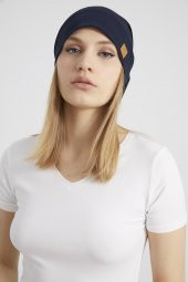 Kadın Lacivert, ip detaylı özel tasarım 4 mevsim Şapka Bere Buff -Ultra yumuşak doğal penye - 8