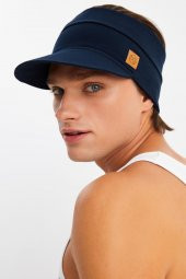 Lacivert Erkek UV Koruyuculu Pamuklu Penye Tenis Golf Stil Vizör Şapka Siperlik-Terletmez - 3