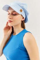 Bebe Mavi Kadın 4 Mevsim Pamuklu, Ultra Yumuşak Hafif, Terletmez, Tarz, Trend Kasket Vizyerli Penye Şapka - 1