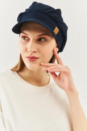 Lacivert Kadın 4 Mevsim Pamuklu, Ultra Yumuşak Hafif, Terletmez, Tarz, Trend Kasket Vizyerli Penye Şapka - 2