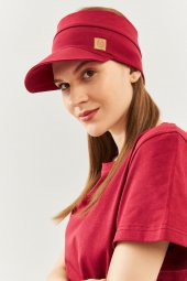 Bordo Kadın UV Koruyuculu Eşşiz Yumuşak Siperlikli %100 Pamuklu Penye Tenis Golf stil Vizör Şapka - 3