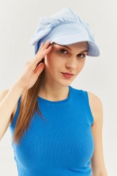 Bebe Mavi Kadın 4 Mevsim Pamuklu, Ultra Yumuşak Hafif, Terletmez, Tarz, Trend Kasket Vizyerli Penye Şapka - 3