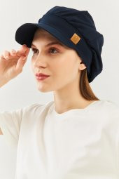 Lacivert Kadın 4 Mevsim Pamuklu, Ultra Yumuşak Hafif, Terletmez, Tarz, Trend Kasket Vizyerli Penye Şapka - 4
