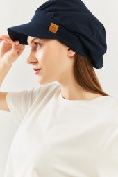 Lacivert Kadın 4 Mevsim Pamuklu, Ultra Yumuşak Hafif, Terletmez, Tarz, Trend Kasket Vizyerli Penye Şapka - 5