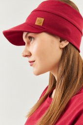 Bordo Kadın UV Koruyuculu Eşşiz Yumuşak Siperlikli %100 Pamuklu Penye Tenis Golf stil Vizör Şapka - 8
