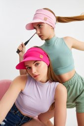 Pembe - Fuşya UV Korumalı Katlanır Üstü Açık Yumuşak Siperli %100 Pamuklu Penye Tenis Vizör Şapka 2^li Set - 2