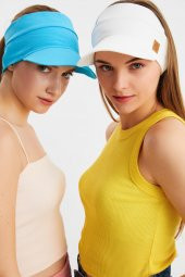 Beyaz - Aqua UV Korumalı Katlanır Üstü Açık Yumuşak Siperli %100 Pamuklu Penye Tenis Vizör Şapka 2^li Set - 1