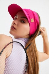 Kadın Fuşya UV Korumalı Katlanabilir Üstü Açık Yumuşak Siperli %100 Pamuklu Penye Tenis Vizör Şapka - 2