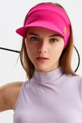 Kadın Fuşya UV Korumalı Katlanabilir Üstü Açık Yumuşak Siperli %100 Pamuklu Penye Tenis Vizör Şapka - 3