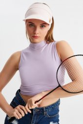 Kadın Pudra UV Korumalı Katlanabilir Üstü Açık Yumuşak Siperli %100 Pamuklu Penye Tenis Vizör Şapka - 1