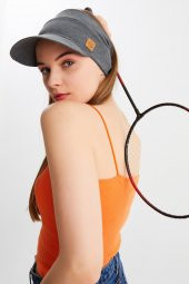Kadın Füme UV Korumalı Katlanabilir Üstü Açık Yumuşak Siperli %100 Pamuklu Penye Tenis Vizör Şapka - 1