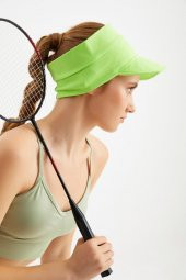 Kadın Yeşil UV Korumalı Katlanabilir Üstü Açık Yumuşak Siperli %100 Pamuklu Penye Tenis Vizör Şapka - 4