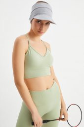 Kadın Gri UV Korumalı Katlanabilir Üstü Açık Yumuşak Siperli %100 Pamuklu Penye Tenis Vizör Şapka thumbnail 2