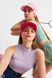 Pembe - Fuşya UV Korumalı Katlanır Üstü Açık Yumuşak Siperli %100 Pamuklu Penye Tenis Vizör Şapka 2^li Set - 4