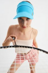 Kadın Aqua UV Korumalı Katlanabilir Üstü Açık Yumuşak Siperli %100 Pamuklu Penye Tenis Vizör Şapka - 4