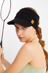 Kadın Siyah UV Korumalı Katlanabilir Üstü Açık Yumuşak Siperli %100 Pamuklu Penye Tenis Vizör Şapka - 5