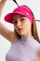 Pembe - Fuşya UV Korumalı Katlanır Üstü Açık Yumuşak Siperli %100 Pamuklu Penye Tenis Vizör Şapka 2^li Set - 6