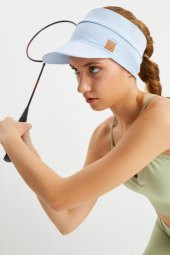 Kadın Buz Mavi UV Korumalı Katlanır Üstü Açık Yumuşak Siperli %100 Pamuklu Penye Tenis Vizör Şapka - 2