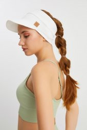 Kadın Beyaz UV Korumalı Katlanabilir Üstü Açık Yumuşak Siperli %100 Pamuklu Penye Tenis Vizör Şapka - 1