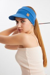 Kadın Mavi UV Korumalı Katlanabilir Üstü Açık Yumuşak Siperli %100 Pamuklu Penye Tenis Vizör Şapka - 2