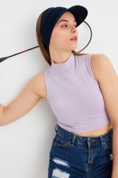 Kadın Lacivert UV Korumalı Katlanır Üstü Açık Yumuşak Siperli %100 Pamuklu Penye Tenis Vizör Şapka - 4