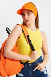 Kadın Turuncu UVKorumalı Katlanabilir Üstü Açık Yumuşak Siperli %100 Pamuklu Penye Tenis Vizör Şapka - 2