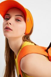 Kadın Turuncu UVKorumalı Katlanabilir Üstü Açık Yumuşak Siperli %100 Pamuklu Penye Tenis Vizör Şapka - 5