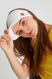 Kadın Beyaz UV Korumalı Katlanabilir Üstü Açık Yumuşak Siperli %100 Pamuklu Penye Tenis Vizör Şapka - 3