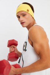 Sarı Erkek Pamuklu Kaşkorse, Kaymaz, Terletmez, Ultra Hafif, Spor Saç Bandı Bandana Buff - 2