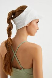 Kadın Beyaz UV Korumalı Katlanabilir Üstü Açık Yumuşak Siperli %100 Pamuklu Penye Tenis Vizör Şapka - 5