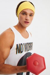 Sarı Erkek Pamuklu Kaşkorse, Kaymaz, Terletmez, Ultra Hafif, Spor Saç Bandı Bandana Buff - 4