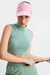 Kadın Pembe UV Korumalı Katlanabilir Üstü Açık Yumuşak Siperli %100 Pamuklu Penye Tenis Vizör Şapka - 8