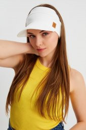 Kadın Beyaz UV Korumalı Katlanabilir Üstü Açık Yumuşak Siperli %100 Pamuklu Penye Tenis Vizör Şapka - 8