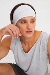 Açık Gri Erkek Pamuklu Kaşkorse, Kaymaz, Terletmez, Ultra Hafif, Spor Saç Bandı Bandana Buff - 3