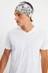 Beyaz Erkek Pamuklu Penye, Kaymaz, Ultra Hafif, Spor Geniş Saç Bandı Bandana Buff - 1