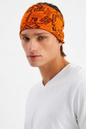 Turuncu Erkek Pamuklu Penye, Kaymaz, Ultra Hafif, Spor Geniş Saç Bandı Bandana Buff - 1