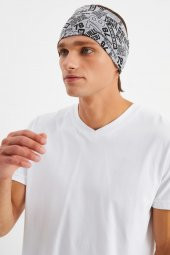 Gri Erkek Pamuklu Penye, Kaymaz, Ultra Hafif, Spor Geniş Saç Bandı Bandana Buff - 2