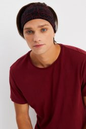 Siyah-Kırmızı Erkek Pamuklu Penye, Kaymaz, Ultra Hafif, Spor Geniş Saç Bandı Bandana Buff - 2