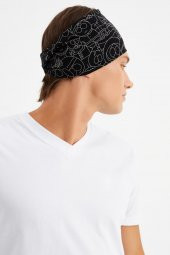 Siyah-melanj Erkek Pamuklu Penye, Kaymaz, Ultra Hafif, Spor Geniş Saç Bandı Bandana Buff - 4