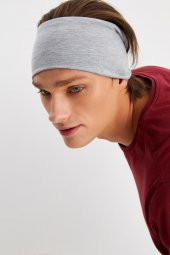 Açık Gri Erkek Pamuklu Penye, Kaymaz, Ultra Hafif, Spor Geniş Saç Bandı Bandana Buff - 1