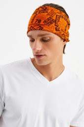 Turuncu Erkek Pamuklu Penye, Kaymaz, Ultra Hafif, Spor Geniş Saç Bandı Bandana Buff - 3