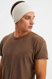 Bej Erkek Pamuklu Penye, Kaymaz, Ultra Hafif, Spor Geniş Saç Bandı Bandana Buff - 2
