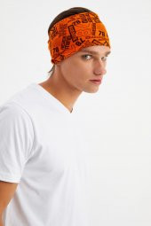 Turuncu Erkek Pamuklu Penye, Kaymaz, Ultra Hafif, Spor Geniş Saç Bandı Bandana Buff - 4