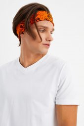 Turuncu Erkek Pamuklu Penye, Kaymaz, Terletmez, Ultra Hafif, Spor Saç Bandı Bandana - 1