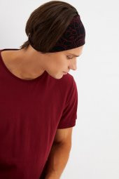 Siyah-Kırmızı Erkek Pamuklu Penye, Kaymaz, Ultra Hafif, Spor Geniş Saç Bandı Bandana Buff - 3