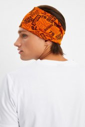 Turuncu Erkek Pamuklu Penye, Kaymaz, Ultra Hafif, Spor Geniş Saç Bandı Bandana Buff - 5