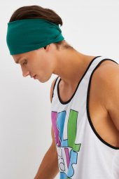 Zümrüt Yeşil Erkek Pamuklu Penye, Kaymaz, Ultra Hafif, Spor Geniş Saç Bandı Bandana Buff - 4