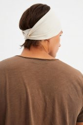 Bej Erkek Pamuklu Penye, Kaymaz, Ultra Hafif, Spor Geniş Saç Bandı Bandana Buff - 5