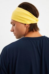 Sarı Erkek Pamuklu Penye, Kaymaz, Ultra Hafif, Spor Geniş Saç Bandı Bandana Buff - 5