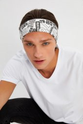 Beyaz Erkek Pamuklu Penye, Kaymaz, Terletmez, Ultra Hafif, Spor Saç Bandı Bandana - 1